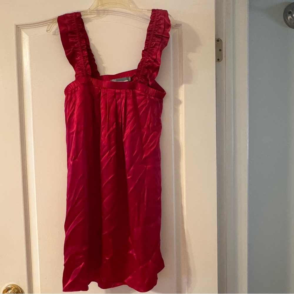 Nu Collective Satin Ruffle-Strap Mini Dress - Fuchsia